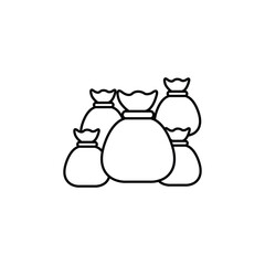 Simple icon depicting a group of money bags symbolizing wealth and finance