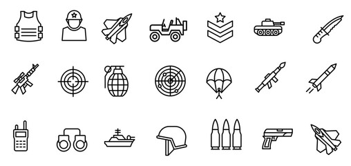 Set of army outline icon style. vector