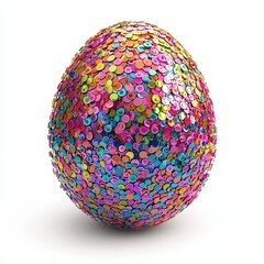 Obraz premium Easter egg covered in colorful sequin texture, isolated on white background