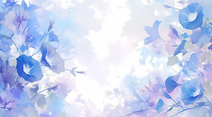 朝顔の水彩画風イラスト背景　AI生成画像