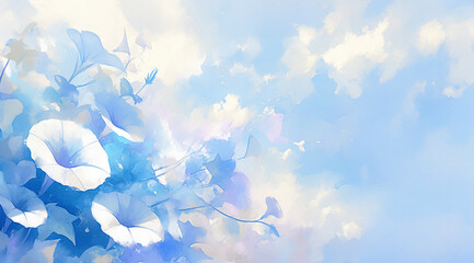 朝顔の水彩画風イラスト背景　AI生成画像