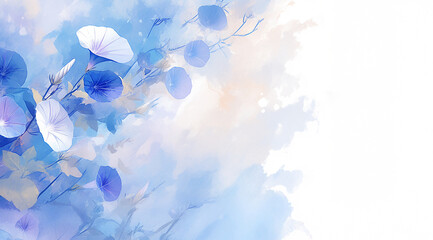 朝顔の水彩画風イラスト背景　AI生成画像