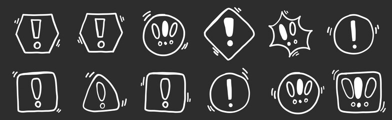 Hand drawn exclamation doodle attention set. Important notification simple minimalistic mark scribble caution danger art.