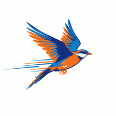 Obraz premium Colorful bird in flight, soaring high above, wings spread wide. This dynamic bird image showcases vibrant plumage, perfect for branding and logo design. Bird in motion is ideal for websites,
