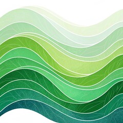 Abstract flowing green waves with delicate white lines resembling leaf veins isolated on white background