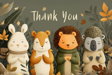 Fototapeta premium Cute animals celebrating thanksgiving in the forest