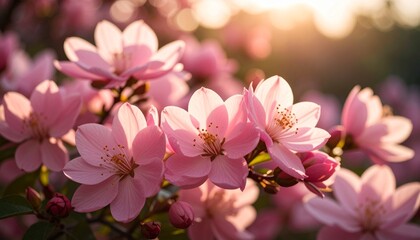 Obraz premium Delicate pink beauty flowers bloom vividly on the garden, showcasing their intricate details.