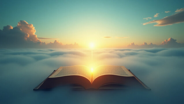 Open book radiating a warm, golden light from its center symbolizing the triumph of knowledge, evoking a sense of drama and motivation