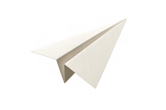 White origami paper plane flying, isolated on transparent background, perfect for travel or communication concepts