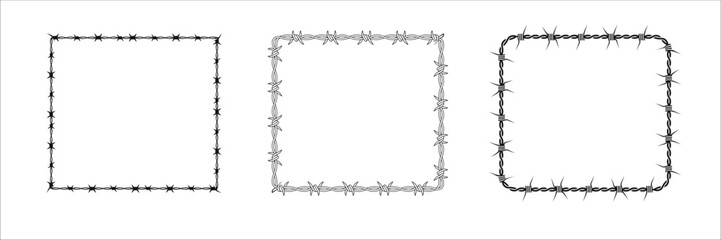 Collection of square borders made from barbed wire, emphasizing restriction and protection.