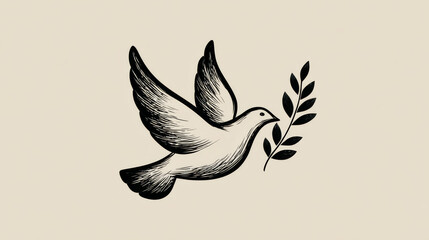 Fototapeta premium Minimalist symbols of a peace dove clutching an olive twig