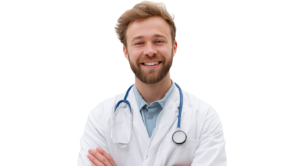 Confident Medical Professional: A friendly and confident doctor stands, arms crossed, with a stethoscope around their neck. A symbol of healthcare, expertise, and trust.