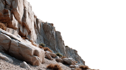 Rocky Cliff: A stark cliff face of rugged rock with a sharp contrast against sky.