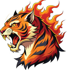 Flaming Tiger Side Profile Vector