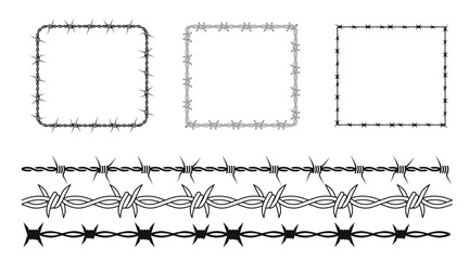 This collection features different barbed wire frames and lines, ideal for symbolizing barriers.