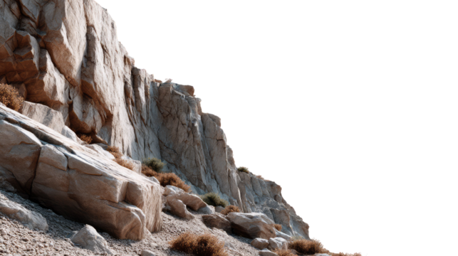 Rocky Cliff: A stark cliff face of rugged rock with a sharp contrast against sky.