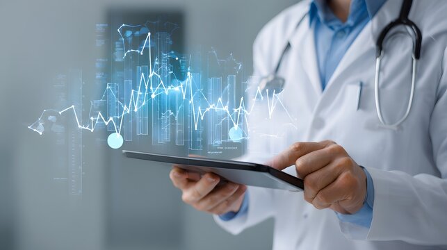 A doctor examines medical data on a tablet, showcasing healthcare technology and innovation - Powered by Adobe