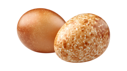 Side view of two fresh brown chicken eggs isolated on a white background