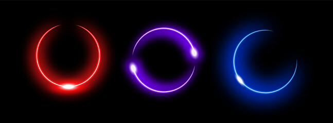 Naklejka premium Vibrant neon circles feature a bright glow and dynamic lighting, ideal for futuristic designs.