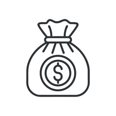 Simple Line Art Illustration of a Money Bag with Dollar Sign on White Background finance
