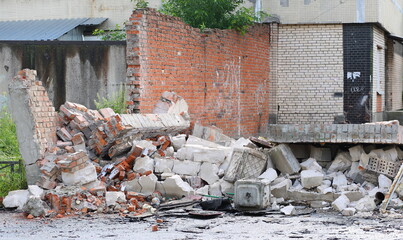 Abandoned ruins of brick and concrete walls