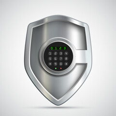 Metal shield safe with a coded lock. Isolated on white background. Vector illustration
