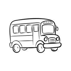 School bus doodle line vector illustration, hand drawn vehicle sketch, playful education transport art