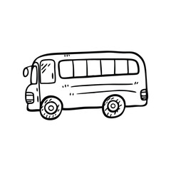 School bus doodle line vector illustration, hand drawn vehicle sketch, playful education transport art