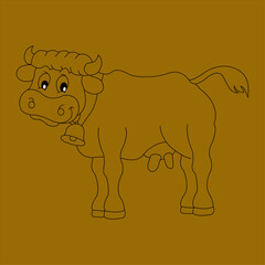 A cow cute cartoon  animal in black and white outline, KDP, kids, line art, coloring book page , Illustration
