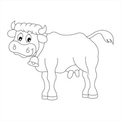 A cow cute cartoon  animal in black and white outline, KDP, kids, line art, coloring book page , Illustration