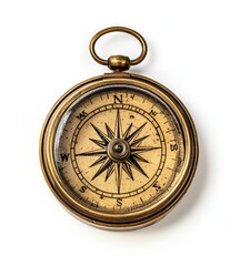 Antique brass compass, top view