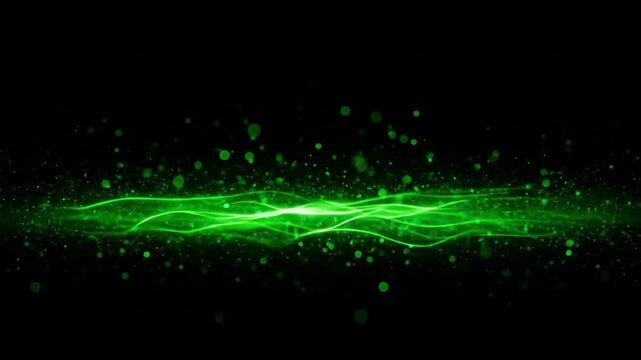 Neon green energy waves flowing through black background in futuristic motion loop animation