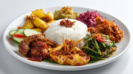 Fototapeta premium A vibrant and appetizing plate of nasi lemak, a flavorful Malaysian dish.