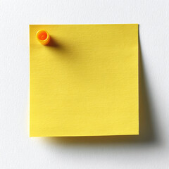 Bright yellow sticky note with orange adhesive dot on white background, perfect for reminders and notes