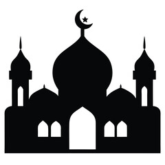 Black silhouette of a traditional mosque building, ideal for Islamic festival designs, religious symbols, prayer graphics, Eid celebrations, and cultural vector themes.