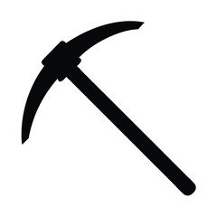 Black silhouette of a pickaxe tool icon, perfect for mining graphics, construction themes, digging symbols, geology icons, and industrial or adventure vector illustrations.