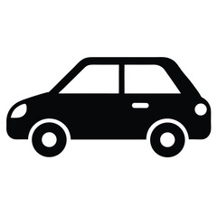Black silhouette of a classic sedan car icon, ideal for transportation services, taxi graphics, travel icons, car rental branding, and urban commute vector illustrations.