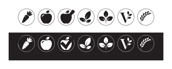 Vegan Vegetarian Organic Food and Dietary Circle Icons