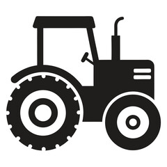 Black silhouette of a tractor icon, perfect for farming illustrations, agriculture themes, rural development graphics, heavy vehicle branding, and countryside vector elements.