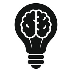 Creative silhouette of a brain inside a light bulb, symbolizing innovation, intelligence, brainstorming, smart ideas, mental power, and genius concepts in black and white vector style.