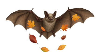 Isolated Bat with Autumn Leaves