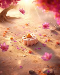 Enchanting Scene with Floral Decor and Soft Light in Nature