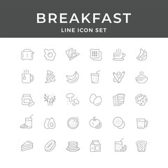Breakfast Line Icon Set – Food, Morning, Meal, Coffee, Toast, Healthy, Snack, Minimal Vector Collection