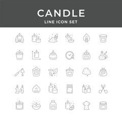 Candle Line Icon Set – Wax, Scented, Aromatherapy, Flame, Decor, Spa, Relaxation, Minimal Vector Collection