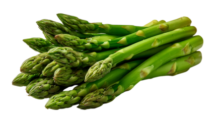 A fresh bunch of vibrant green asparagus spears with tightly closed tips presented isolated on transparent background