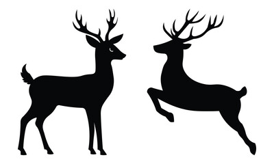 Deer silhouette logo icon.  Abstract drawing deer with horns. Vector illustration.