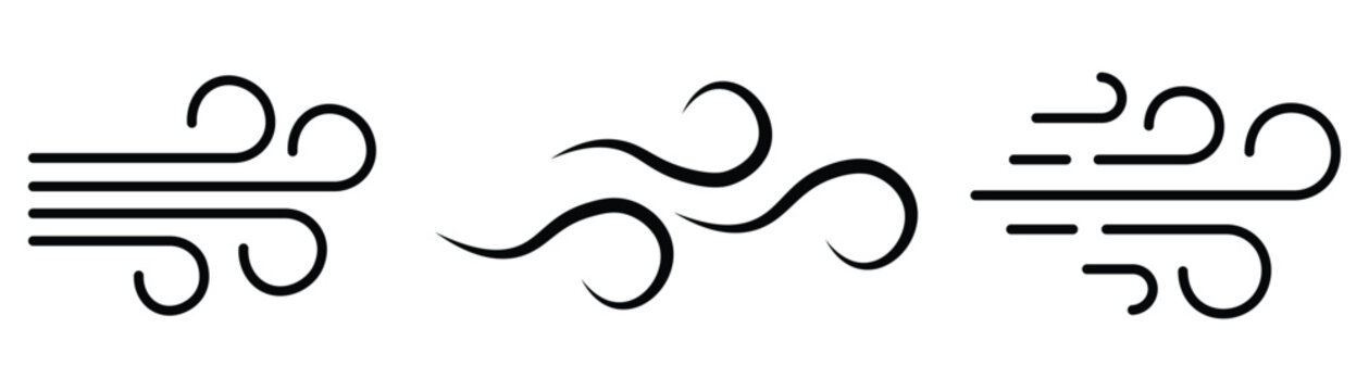 Wind blow air line icon logo. Hand drawn doodle wind air blow, swirl elements. Windy icon Symbol collection thin outline set. Vector illustration. 
