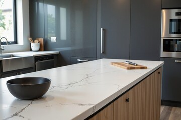 Modern Kitchen Design with Elegant Marble Countertop and Dark Cabinets