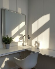 Bright and Airy Workspace with Desk and Modern Decor Elements