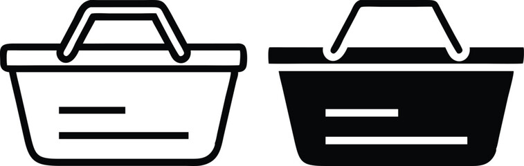 Solid Black Shopping Basket Icon – Minimalist Line‑Art Front‑View Vector, No Texture